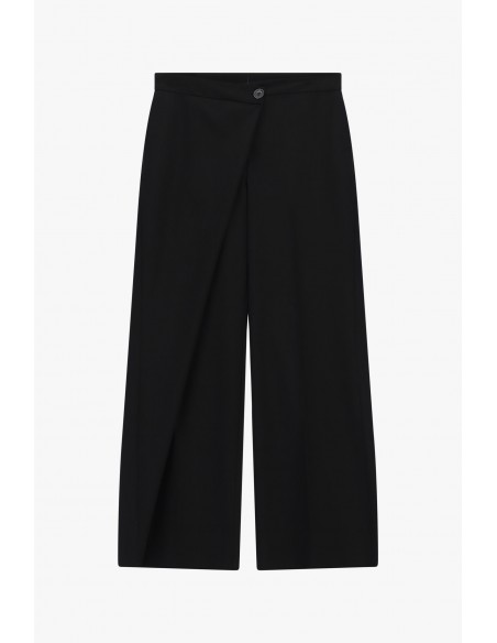 Pantalon palazzo à boutonnage asymétrique noir – Imperial Femme, vue de face