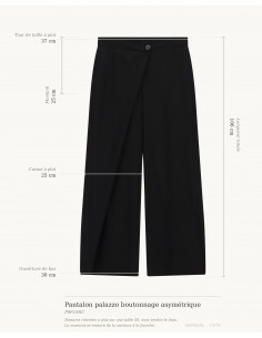 Pantalon palazzo boutonnage asymétrique Imperial Femme, schéma des mesures à plat sur taille XS