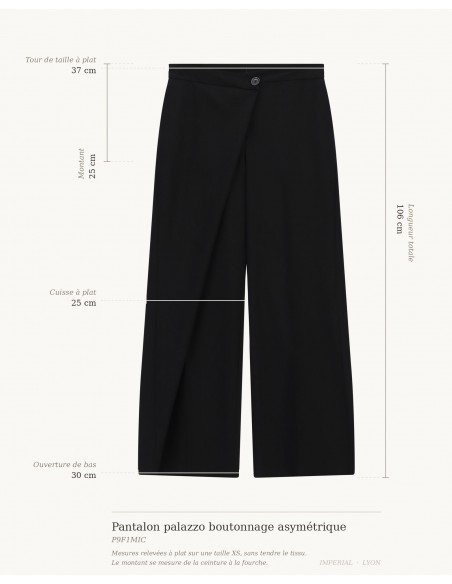 Pantalon palazzo boutonnage asymétrique Imperial Femme, schéma des mesures à plat sur taille XS