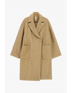 Manteau long camel en drap lainage chiné – Imperial Femme