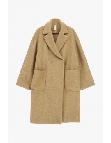Manteau long camel en drap lainage chiné – Imperial Femme