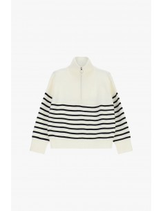 Pull col camionneur rayé écru et noir – Imperial Femme