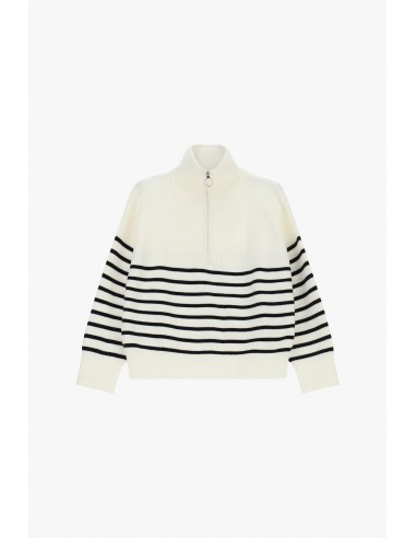 Pull col camionneur rayé écru et noir – Imperial Femme
