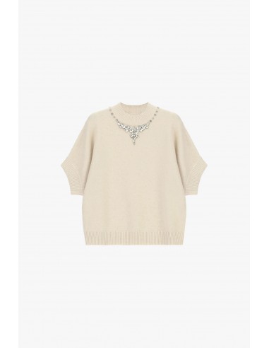 Pull col montant manches 3/4 collier de strass – Imperial Femme