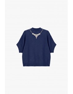 Pull col montant manches 3/4 collier de strass – Imperial Femme