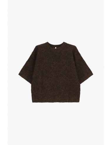 Pull maille bouclée col rond manches 3/4 chocolat – Imperial Femme