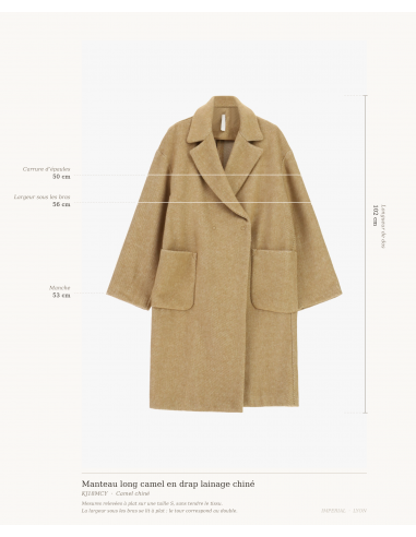 Manteau long camel en drap lainage chiné – Imperial Femme