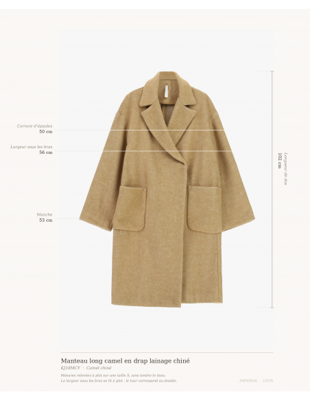 Manteau long camel en drap lainage chiné – Imperial Femme