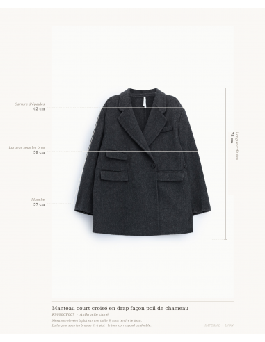 Manteau court croisé en drap façon poil de chameau – Imperial Femme