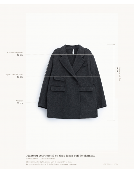 Manteau court croisé en drap façon poil de chameau – Imperial Femme