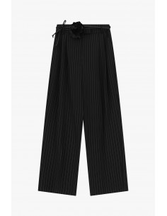 Pantalon rayé jambe large ceinture fleur – Imperial Femme