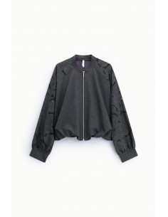 Bomber oversize en point de Milan et manches brocart – Imperial Femme