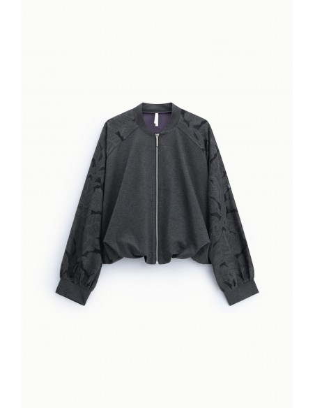 Bomber oversize en point de Milan et manches brocart – Imperial Femme