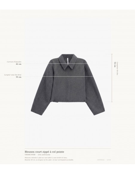 Blouson court zippé à col pointe en drap – Imperial Femme