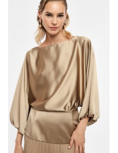 Top col bateau manches ballon crêpe satin – Imperial Femme