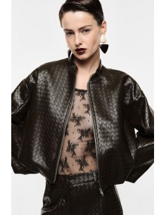 Bomber court éco-cuir tressé gaufré – Imperial Femme