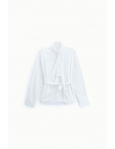 Chemise blanche en popeline à col montant et ceinture – Imperial Femme