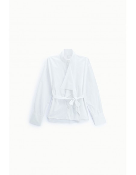 Chemise blanche en popeline à col montant et ceinture – Imperial Femme