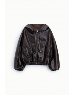 Blouson éco-cuir à capuche et manches ballon – Imperial Femme