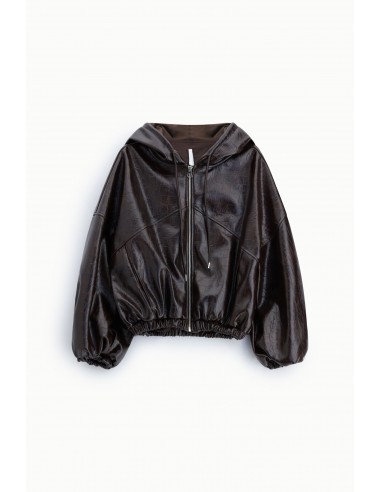 Blouson éco-cuir à capuche et manches ballon – Imperial Femme