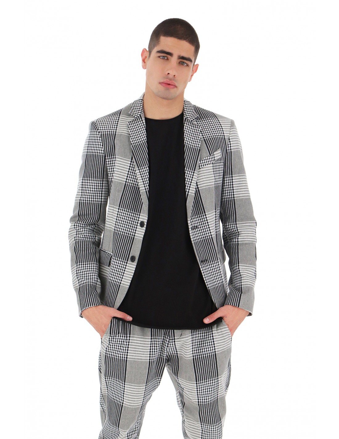 VESTE DE COSTUME IMPERIAL HOMME A CARREAUX NOIR ET BLANC