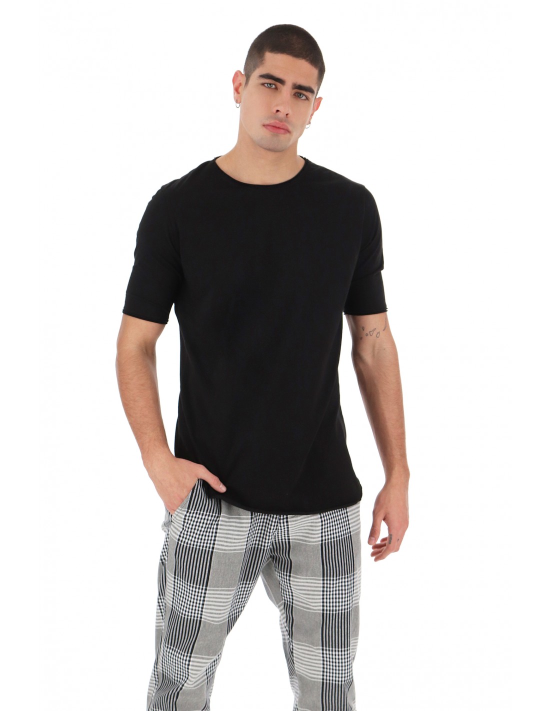 TEESHIRT LONG IMPERIAL HOMME A FINITIONS BRUTES COLORIS NOIR