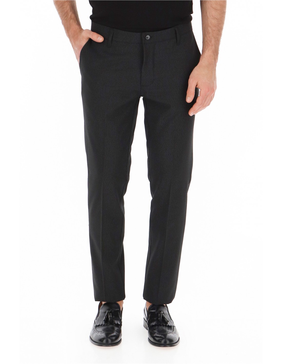 PANTALON IMPERIAL HOMME NOIR A RAYURES BLANCHES