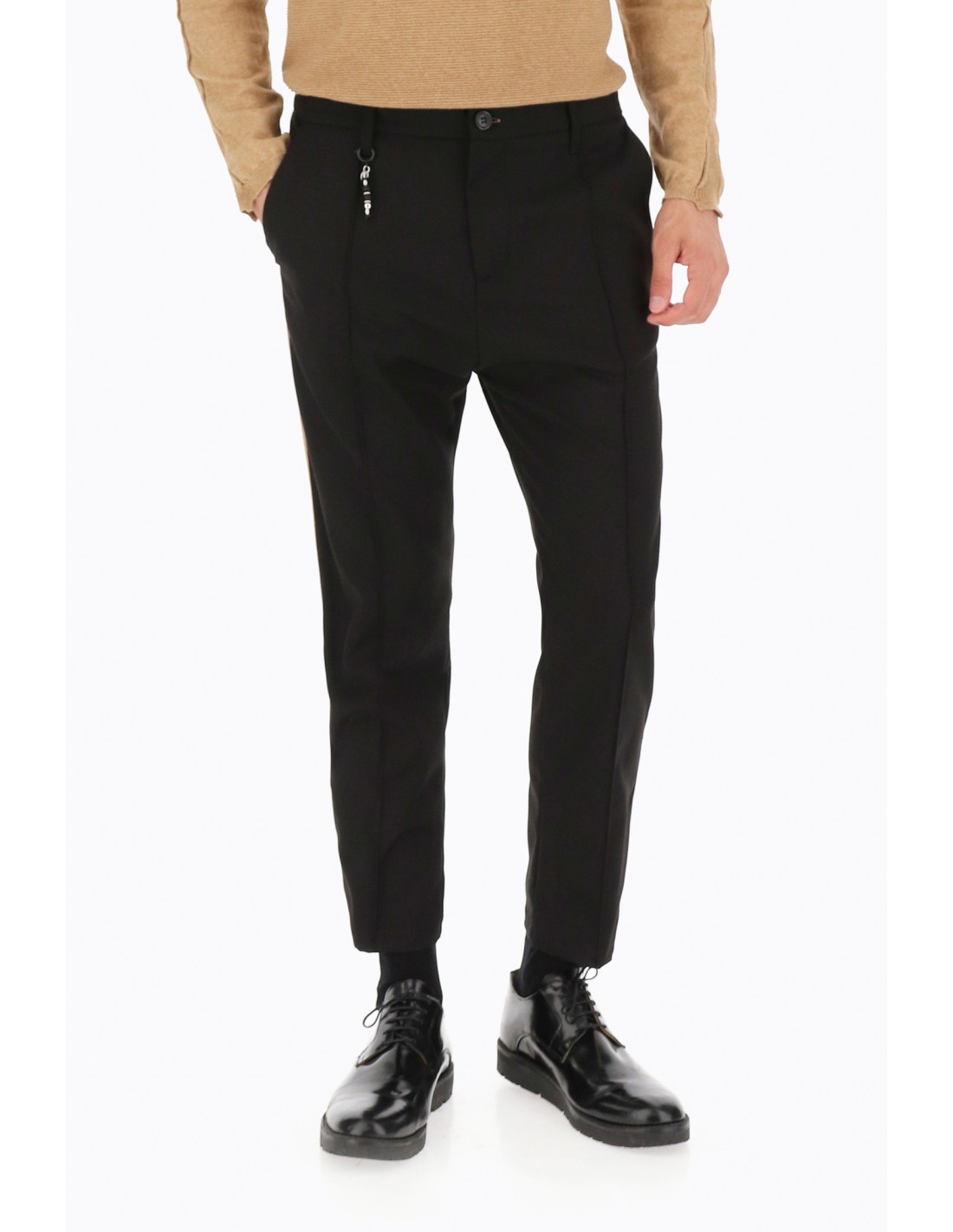 PANTALON IMPERIAL HOMME COLORIS NOIR A GALON CAMEL