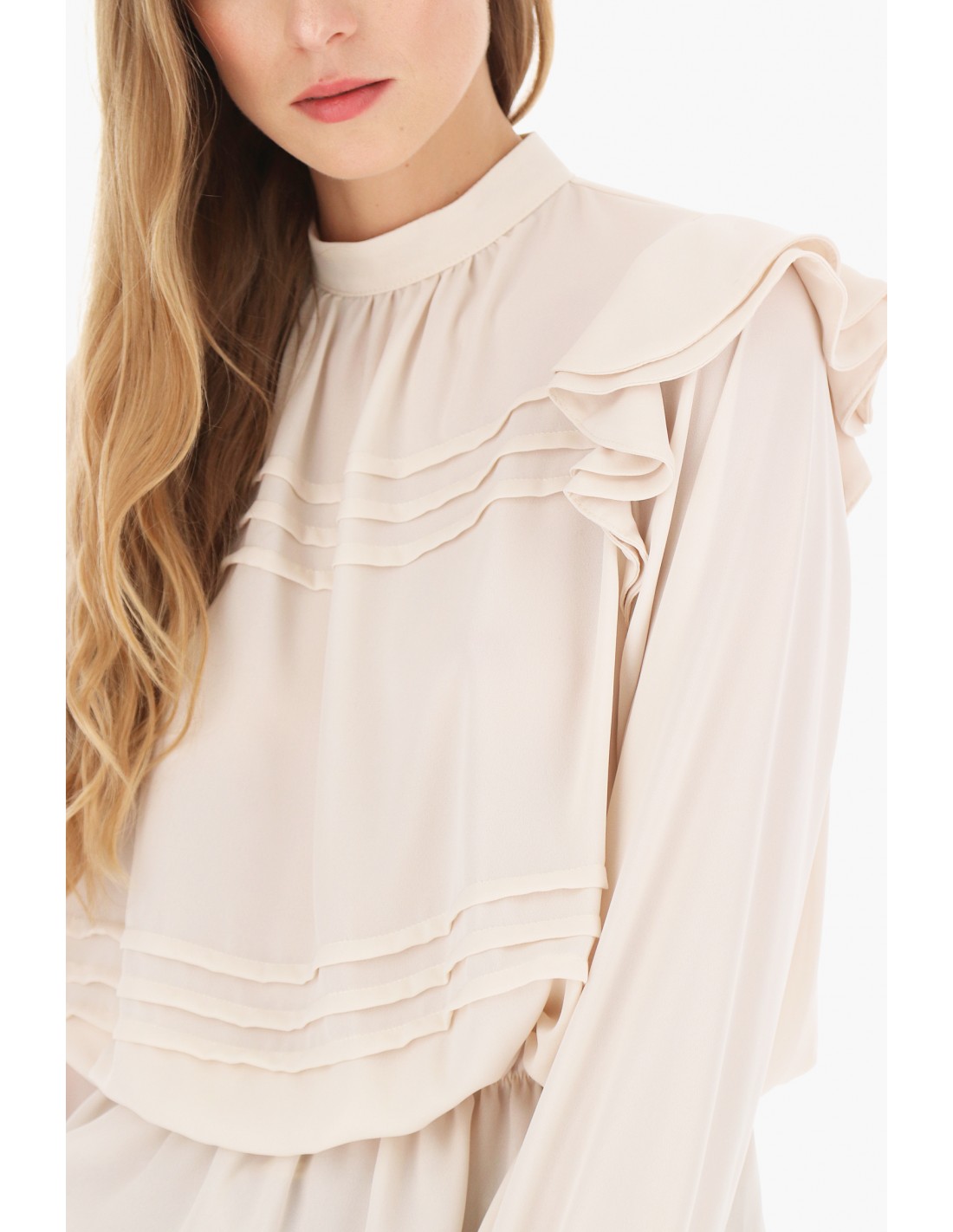 TOP IMPERIAL A VOLANTS EN CREPE COLORIS AVORIO