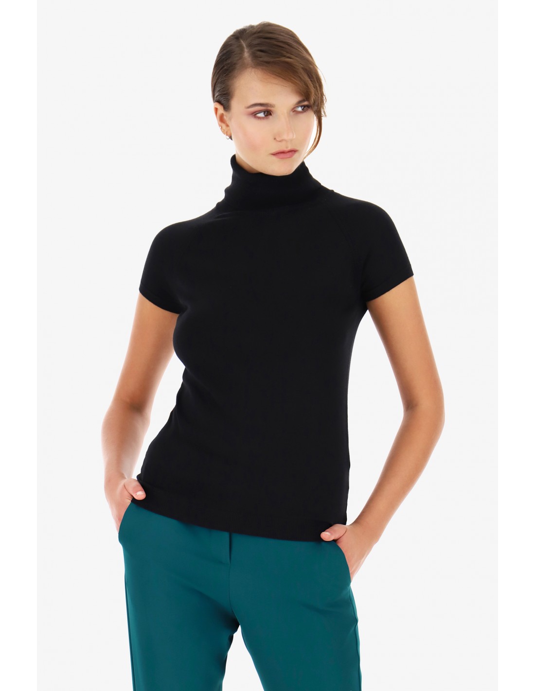 COL ROULE MANCHES COURTES EN MAILLE IMPERIAL FEMME COLORIS NERO
