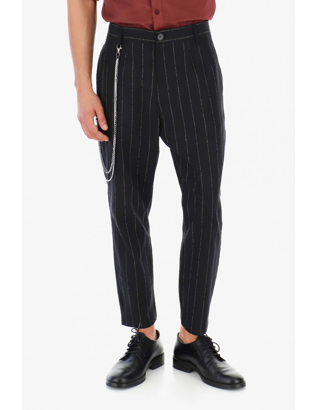 PANTALON IMPERIAL HOMME COUPE LOOSEFIT COLORIS NOIR A RAYURES BEIGE